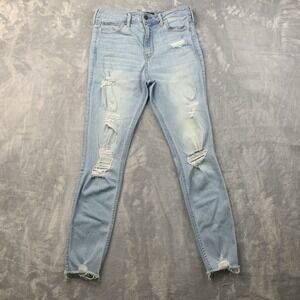 Hollister Women's High Rise Crop Super Skinny Jeans Size 7R W28 L26 Distressed